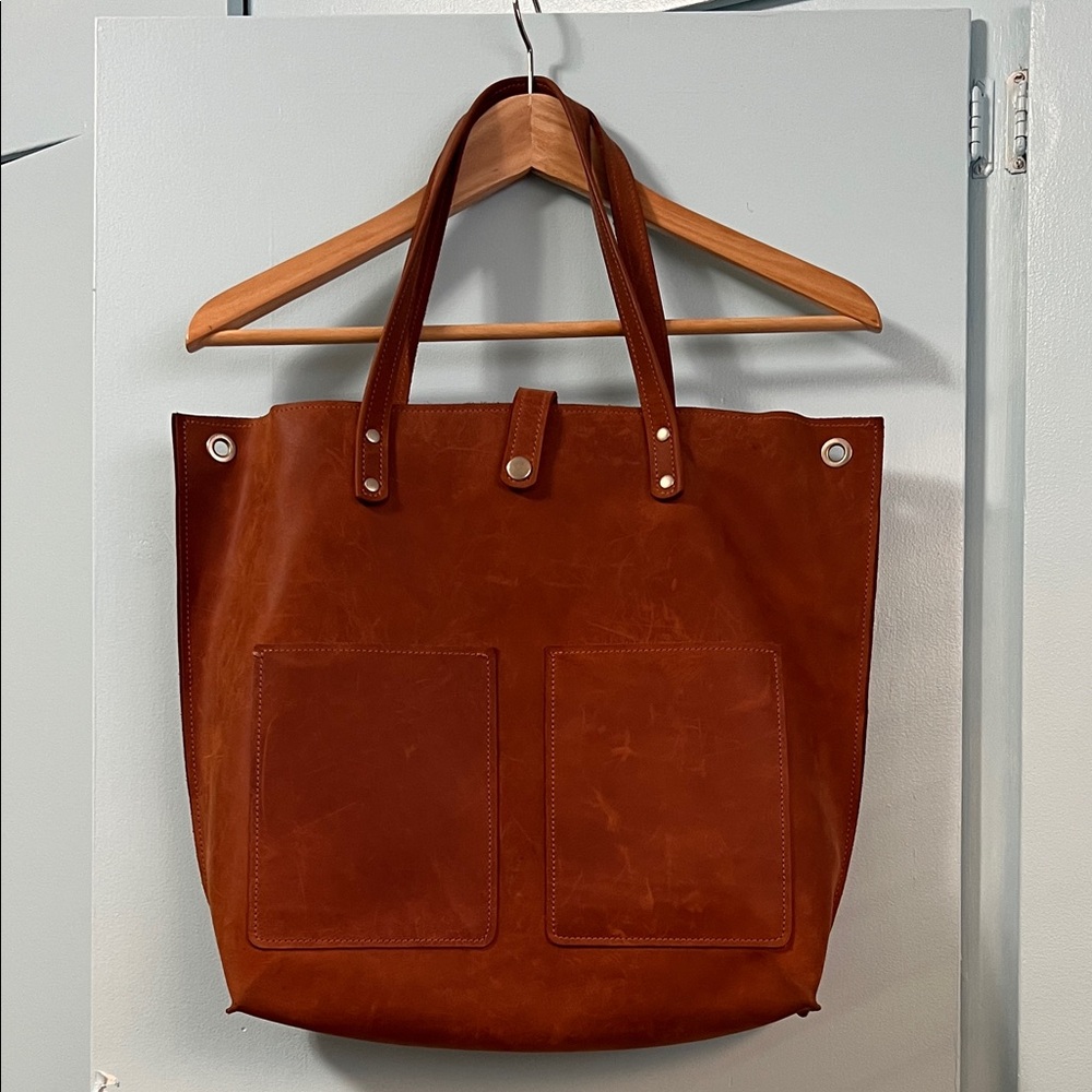 Genuine Leather Tote Bag - cognac brown